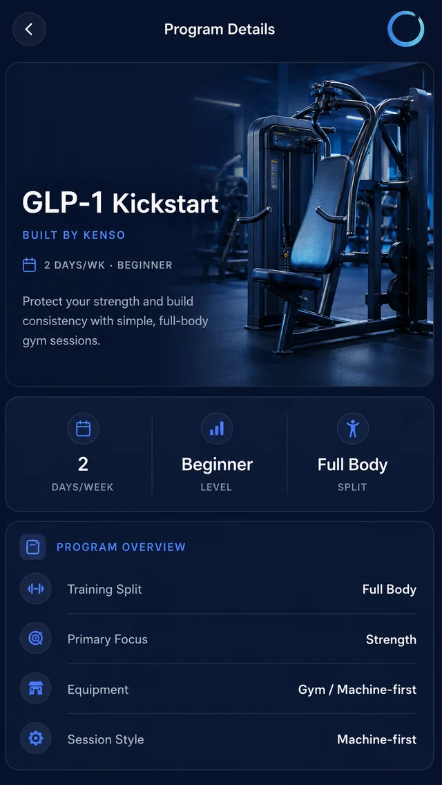 GLP-1 Kickstart program details in the Kenso app